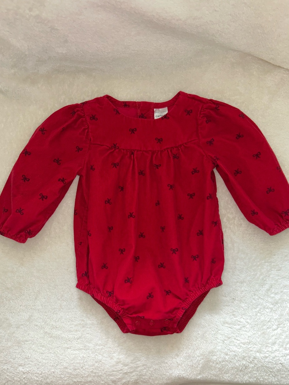 Carter's Red Bow Print Corduroy Long-Sleeve Baby One-Piece